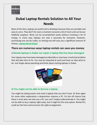 Dubai Laptop Rentals Solution to All Your Needs