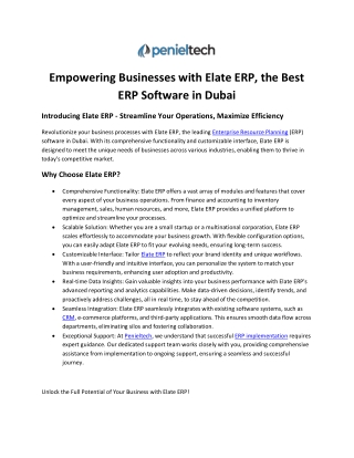 Empowering Businesses with Elate ERP - the Best ERP Software in Dubai - Penieltech