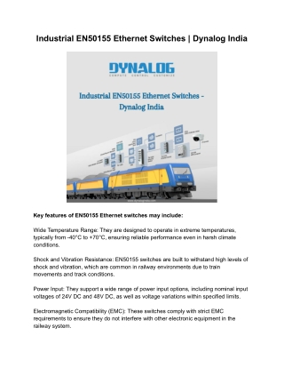 Industrial EN50155 Ethernet Switches - Dynalog India