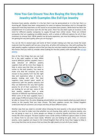 How You Can Ensure You Are Buying the Very Best Jewelry with Examples like Evil Eye Jewelry