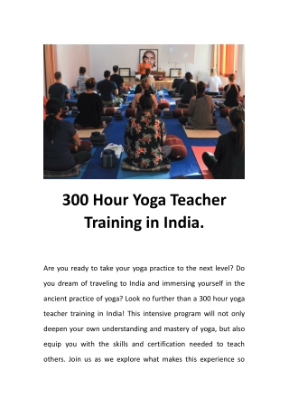 300 Hour Yoga Teacher Training in India.