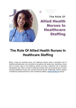 "Understanding the Importance of Allied Health Nurses in Staffing Healthcare"