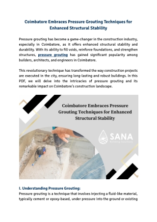 Coimbatore Embraces Pressure Grouting Techniques for Enhanced Structural Stability