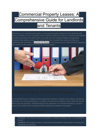 Commercial Property Leases_ A Comprehensive Guide for Landlords and Tenants