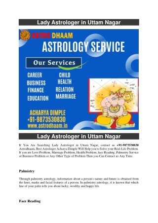 Lady Astrologer in Uttam Nagar  91-9873530830