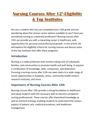 Nursing Courses After 12th-Eligibility & Top Institutes