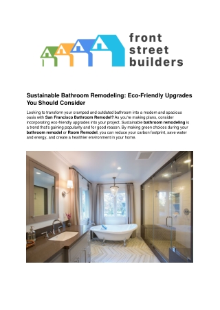 Sustainable Bathroom Remodeling - Eco-Friendly Upgrades You Should Consider