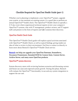 Checklist Required for OpenText Health Guide (part-1)