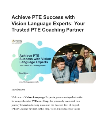 Achieve PTE Success with Vision Language Experts: Your Trusted PTE Coaching Part