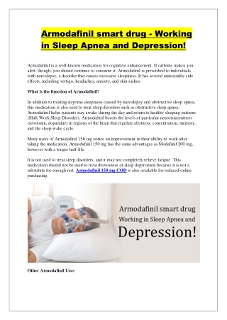 Armodafinil smart drug - Working in Sleep Apnea and Depression.