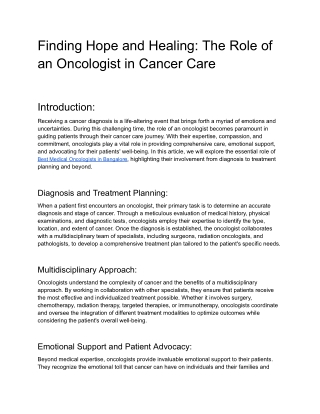 Finding Hope and Healing_ The Role of an Oncologist in Cancer Care