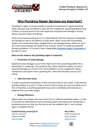 Why Plumbing Repair Services are important?