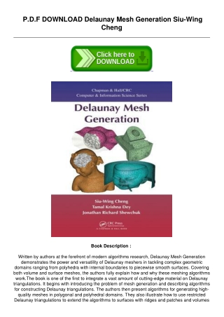 Download[Pdf] Delaunay Mesh Generation by Siu-Wing Cheng TXT