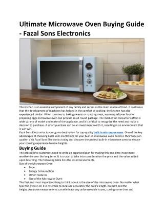 Ultimate Microwave Oven Buying Guide - Fazal Sons Electronics