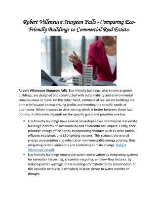 Comparing Eco-Friendly Buildings to Commercial Real Estate.