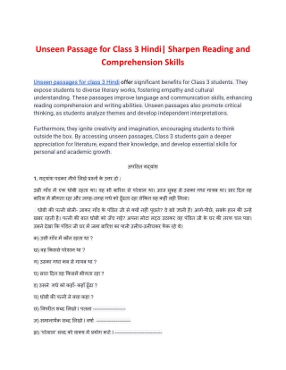 Unseen Passage for Class 3 Hindi | Sharpen Reading and Comprehension Skills