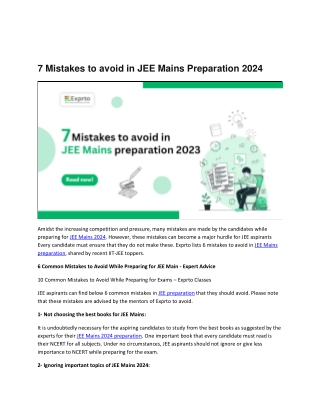 7 Mistakes to avoid in JEE Mains Preparation 2024