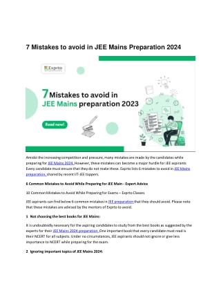 7 Mistakes to avoid in JEE Mains Preparation 2024