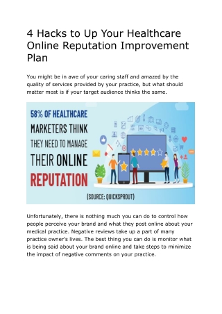 4 Hacks to Up Your Healthcare Online Reputation Improvement Plan