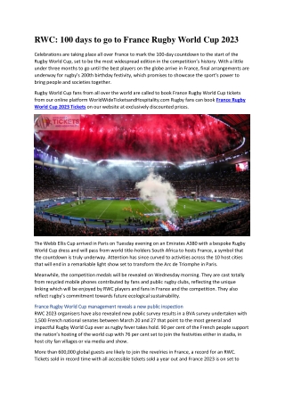 RWC 100 days to go to France Rugby World Cup 2023