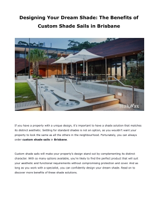 Designing Your Dream Shade The Benefits of Custom Shade Sails in Brisbane