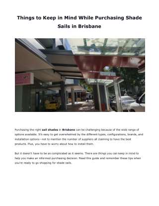 Things to Keep in Mind While Purchasing Shade Sails in Brisbane