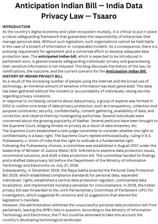 Anticipation Indian Bill — India Data Privacy Law — Tsaaro