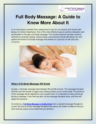 Full Body Massage in Andheri East