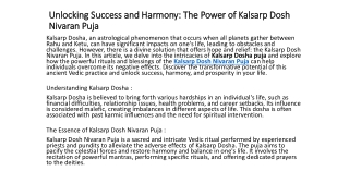 Unlocking Success and Harmony: The Power of Kalsarp Dosh Nivaran Puja