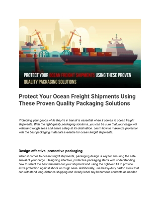 Protect Your Ocean Freight Shipments Using These Proven Quality Packaging Solutions