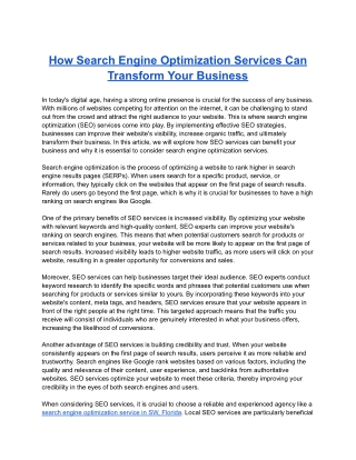 How Search Engine Optimization Services Can Transform Your Business