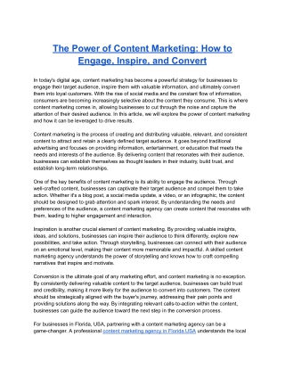 The Power of Content Marketing: How to Engage, Inspire, and Convert