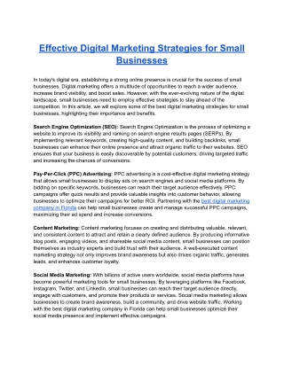 Effective Digital Marketing Strategies for Small Businesses