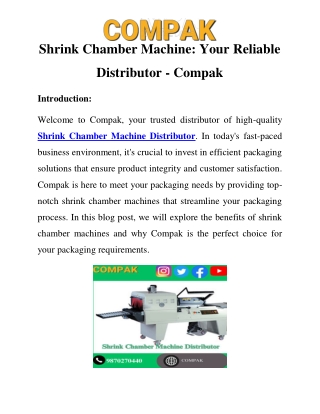 Shrink Chamber Machine Distributor Call-9870270440