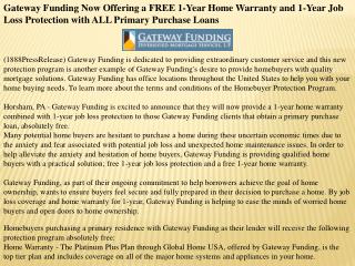 gateway funding now offering a free 1-year home warranty and