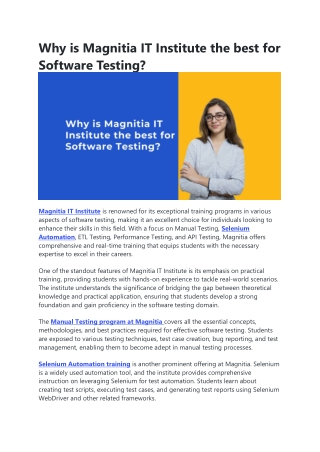 Why is Magnitia IT Institute the best for Software Testing
