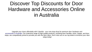 Discover Top Discounts for Door Hardware and Accessories Online in Australia