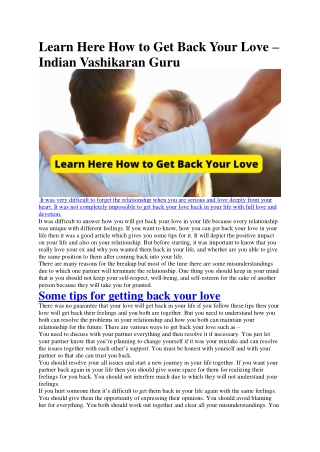 Learn Here How to Get Back Your Love – Indian Vashikaran Guru