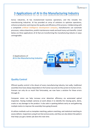 3 Applications of AI In the Manufacturing Industry