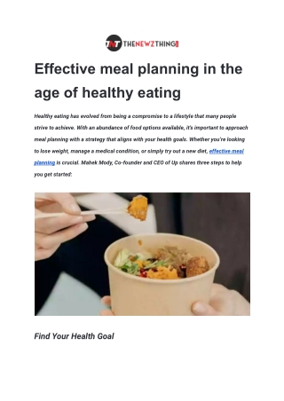 Effective meal planning in the age of healthy eating