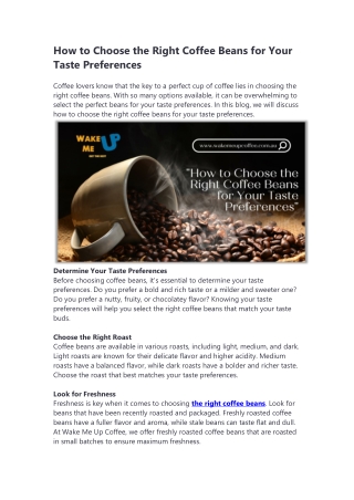 How to Choose the Right Coffee Beans for Your Taste Preferences