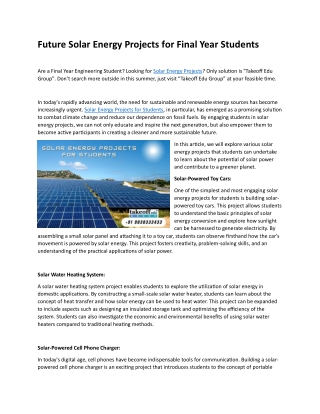 Solar Energy Projects for Final Year Students