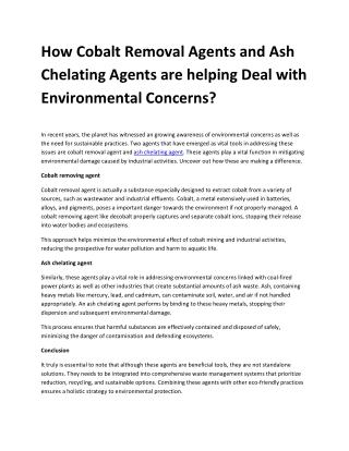 Cobalt remover agent  Fly ash chelating agent