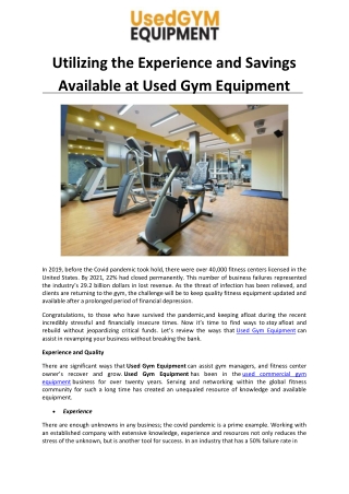 Utilizing the Experience and Savings Available at Used Gym Equipment