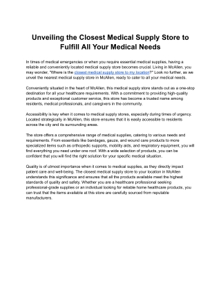 Unveiling the Closest Medical Supply Store to Fulfill All Your Medical Needs