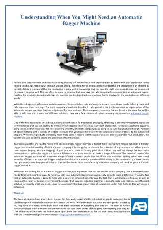 Understanding When You Might Need an Automatic Bagger Machine