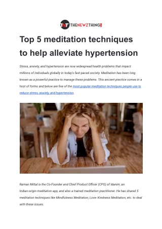 Top 5 meditation techniques to help alleviate hypertension