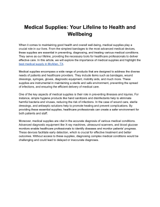 Medical Supplies: Your Lifeline to Health and Wellbeing
