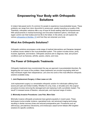 Empowering Your Body with Orthopedic Solutions