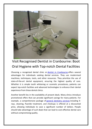 Visit Recognised Dentist in Cranbourne Boot Oral Hygiene with Top-notch Dental Facilities